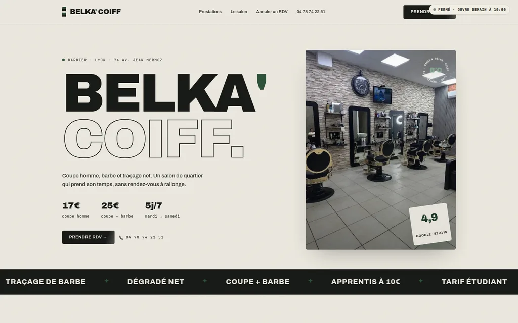 Screenshot of belkacoiff.fr in production